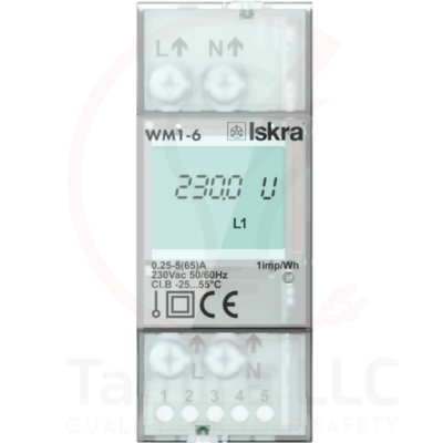 WM1-6 230WWNB ტიპის მრიცხველი 1 ფაზა, დინ სარტყელზე სამონტაჟო, ორი მიმართულებიანი, 65ამპ IS_022-433-910-000